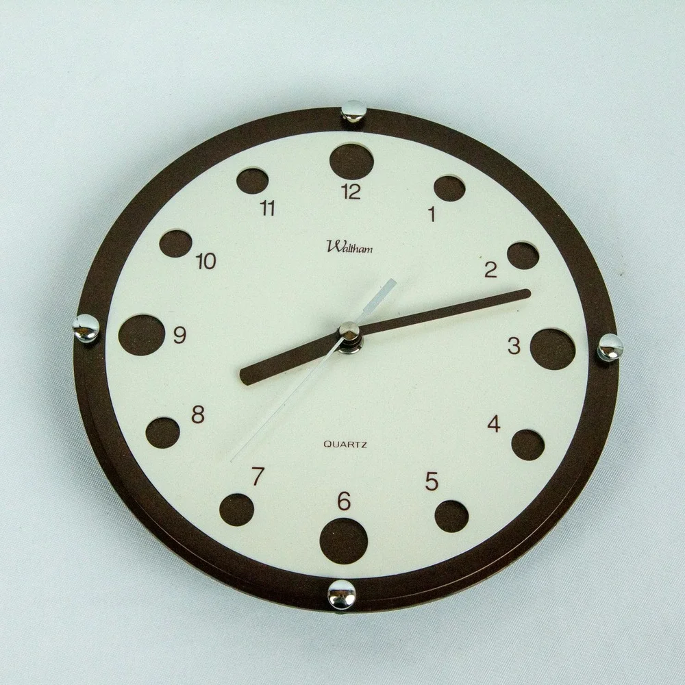 Waltham Quartz Wall Clock Round Cream Brown Modern Minimalist Analog Timepiece